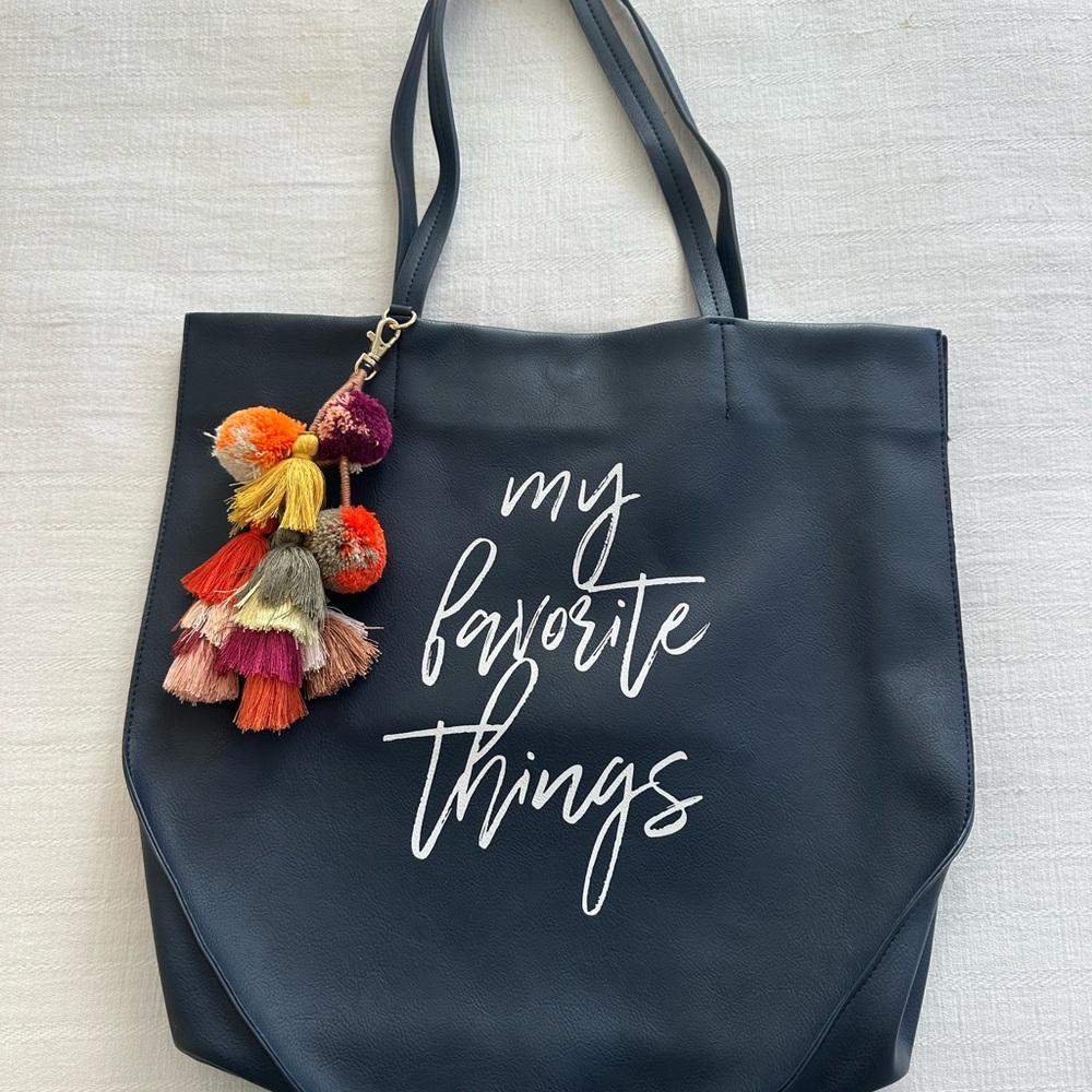 Navy Tote Bag with Tassel Charm
